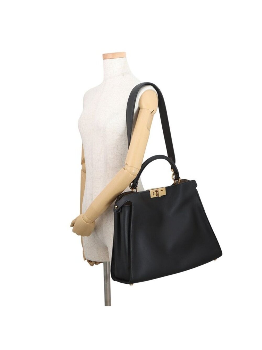 Fendi Peekaboo Essential Leather 2-Way Shoulder Bag Black - Picture 5 of 10